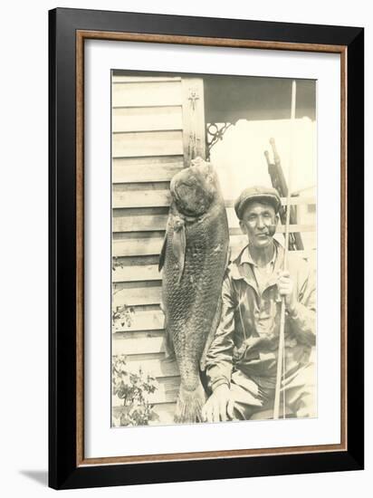 Man with Large Grouper-null-Framed Art Print