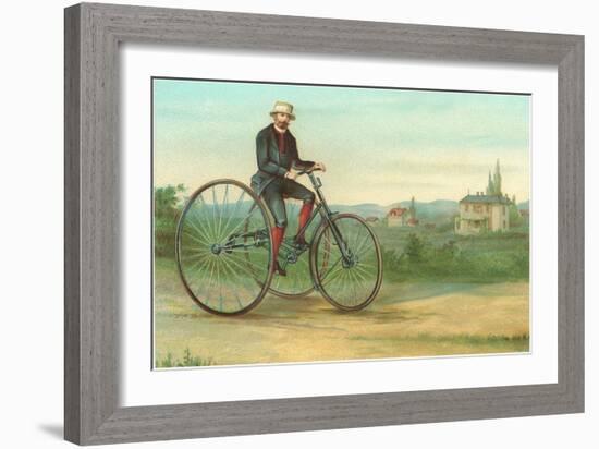 Man with Large Tricycle-null-Framed Premium Giclee Print