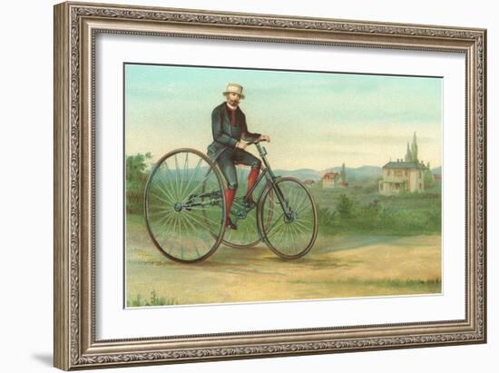 Man with Large Tricycle-null-Framed Art Print