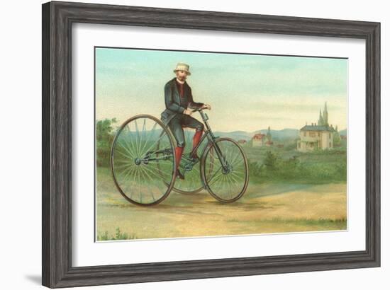 Man with Large Tricycle-null-Framed Art Print