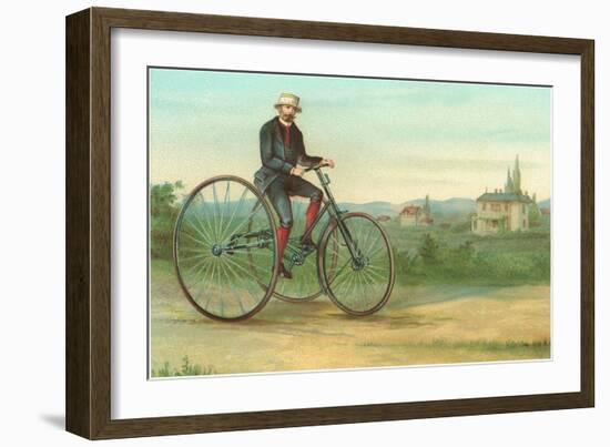 Man with Large Tricycle-null-Framed Art Print