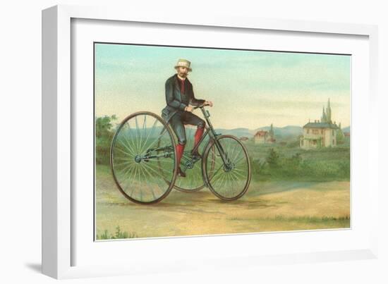 Man with Large Tricycle-null-Framed Art Print