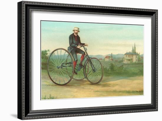 Man with Large Tricycle-null-Framed Art Print