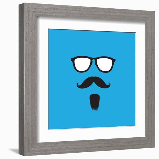 Man with Old Style Mustache, Beard & Sunglasses Vector-smarnad-Framed Art Print