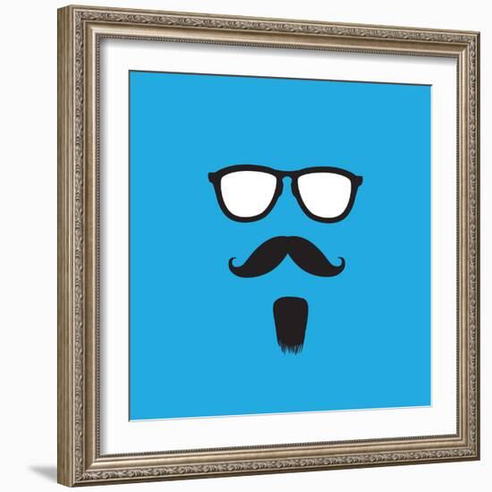 Man with Old Style Mustache, Beard & Sunglasses Vector-smarnad-Framed Art Print