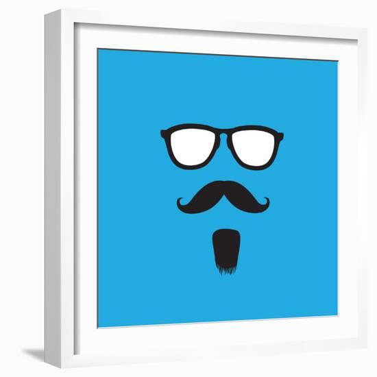 Man with Old Style Mustache, Beard & Sunglasses Vector-smarnad-Framed Art Print