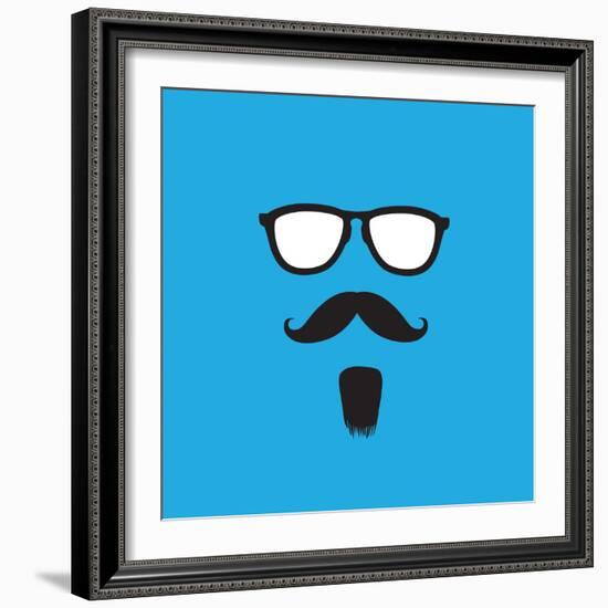 Man with Old Style Mustache, Beard & Sunglasses Vector-smarnad-Framed Art Print