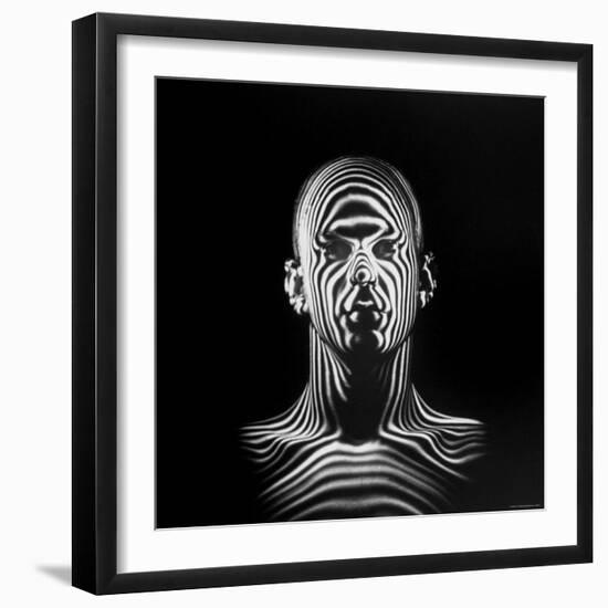 Man with Patterns of Light Covering Face and Shoulders in Air Force Study in Making Flight Helmets-Ralph Morse-Framed Photographic Print