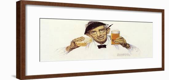 Man with Sandwich and Glass of Beer-Norman Rockwell-Framed Giclee Print