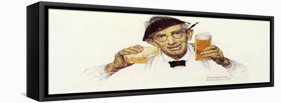 Man with Sandwich and Glass of Beer-Norman Rockwell-Framed Premier Image Canvas