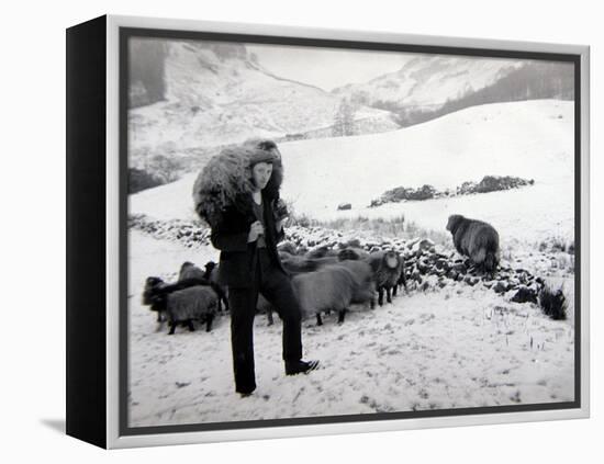 Man with Sheep on Snowy Hills, 1943-null-Framed Premier Image Canvas