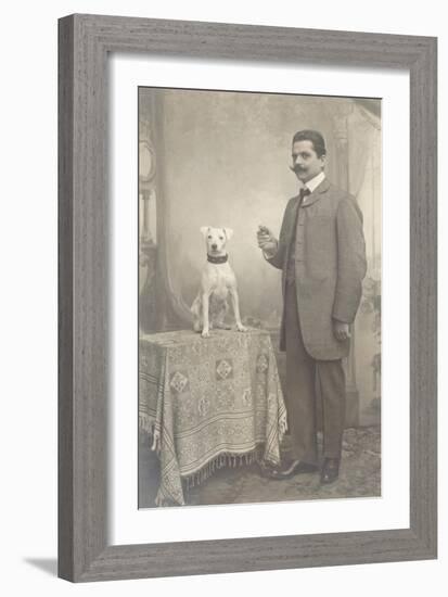 Man with Terrier-null-Framed Art Print