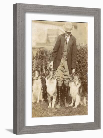 Man with Three Dogs in a Garden-null-Framed Photographic Print