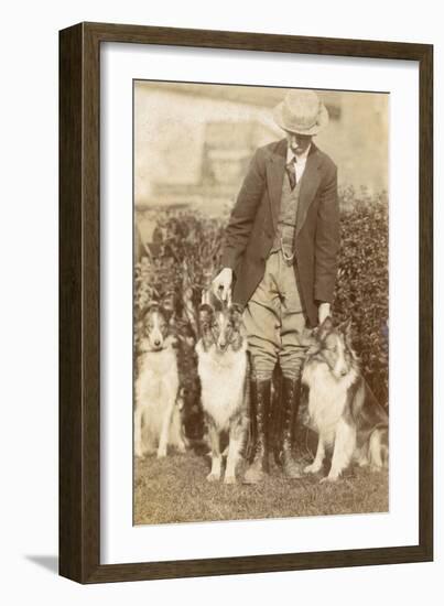 Man with Three Dogs in a Garden-null-Framed Photographic Print