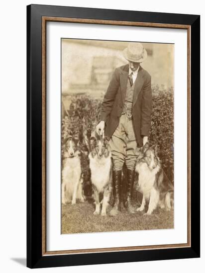 Man with Three Dogs in a Garden-null-Framed Photographic Print