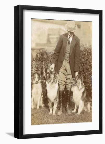 Man with Three Dogs in a Garden-null-Framed Photographic Print