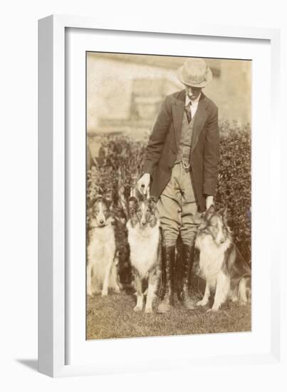 Man with Three Dogs in a Garden-null-Framed Photographic Print