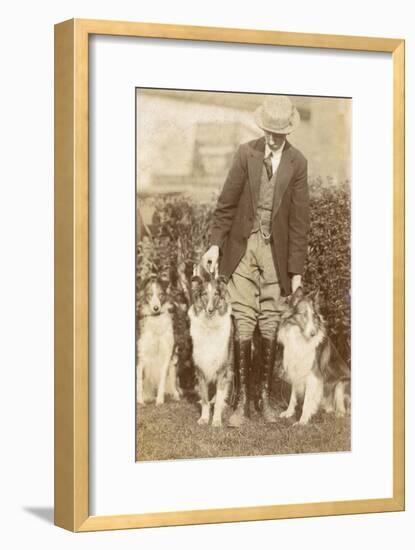 Man with Three Dogs in a Garden-null-Framed Photographic Print