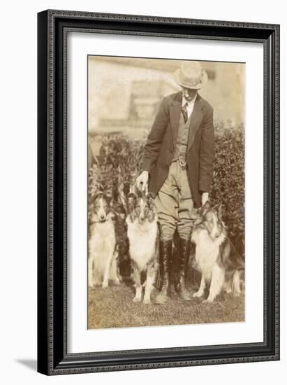 Man with Three Dogs in a Garden-null-Framed Photographic Print