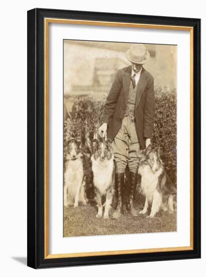 Man with Three Dogs in a Garden-null-Framed Photographic Print