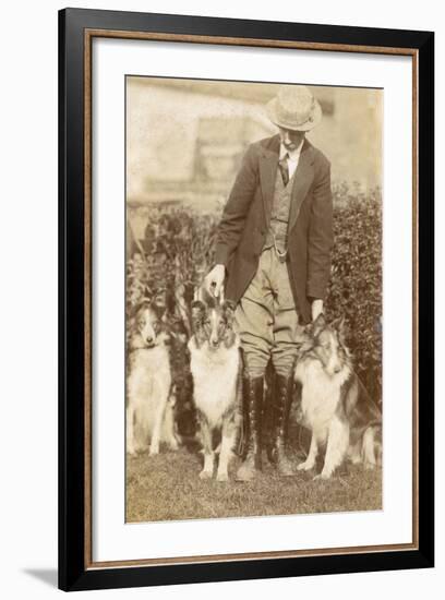 Man with Three Dogs in a Garden-null-Framed Photographic Print