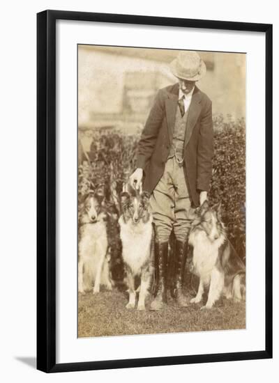 Man with Three Dogs in a Garden-null-Framed Photographic Print