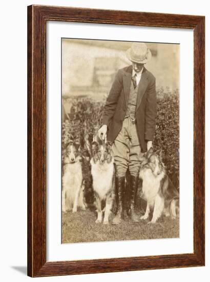 Man with Three Dogs in a Garden-null-Framed Photographic Print