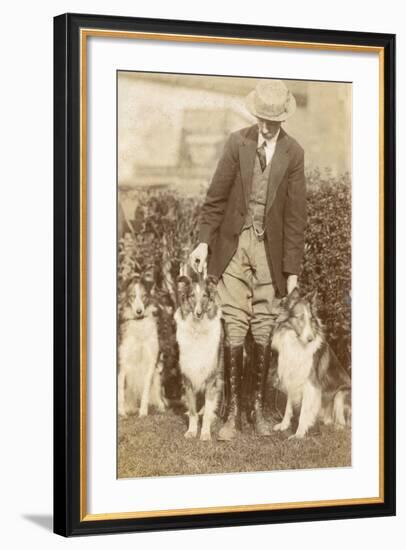 Man with Three Dogs in a Garden-null-Framed Photographic Print