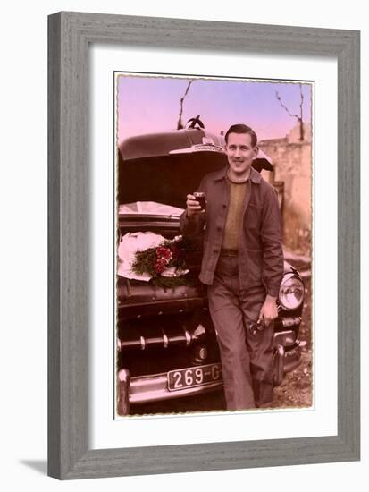 Man with Wrenches and Red Wine-null-Framed Art Print