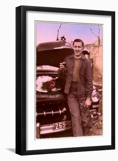 Man with Wrenches and Red Wine-null-Framed Art Print