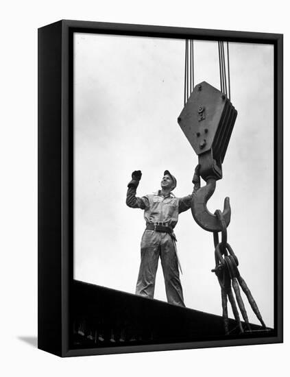 Man Working as a Rigger During Building of a Ship-George Strock-Framed Premier Image Canvas