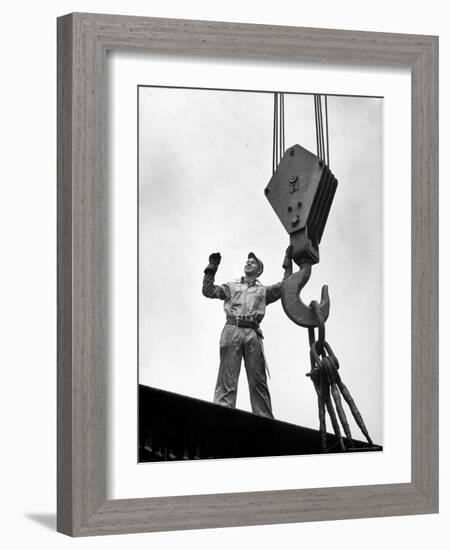 Man Working as a Rigger During Building of a Ship-George Strock-Framed Photographic Print