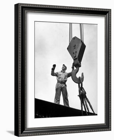 Man Working as a Rigger During Building of a Ship-George Strock-Framed Photographic Print