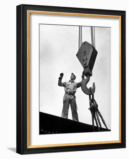 Man Working as a Rigger During Building of a Ship-George Strock-Framed Photographic Print