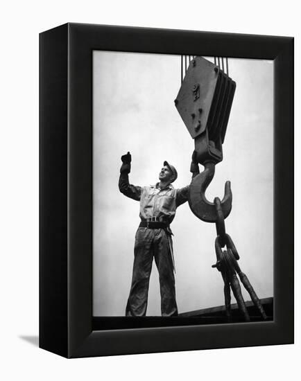 Man Working as a Rigger During Building of a Ship-George Strock-Framed Premier Image Canvas