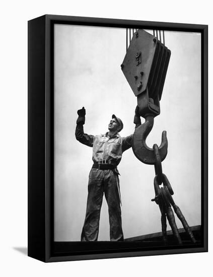 Man Working as a Rigger During Building of a Ship-George Strock-Framed Premier Image Canvas