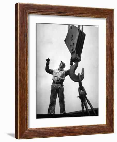 Man Working as a Rigger During Building of a Ship-George Strock-Framed Photographic Print