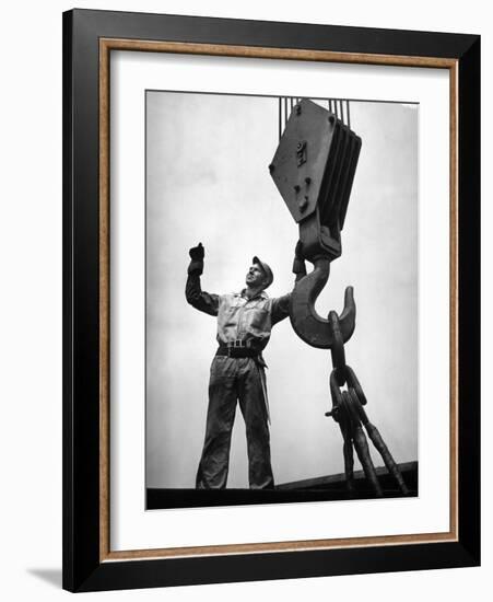 Man Working as a Rigger During Building of a Ship-George Strock-Framed Photographic Print