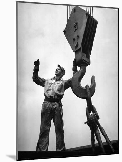 Man Working as a Rigger During Building of a Ship-George Strock-Mounted Photographic Print