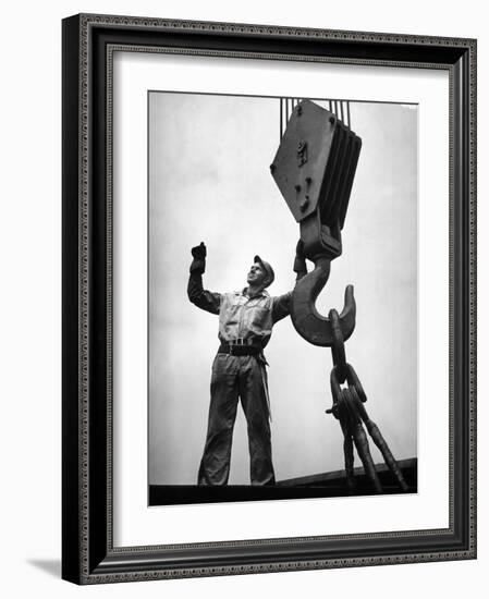 Man Working as a Rigger During Building of a Ship-George Strock-Framed Photographic Print