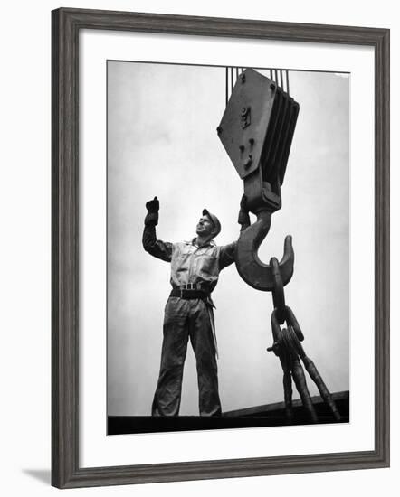 Man Working as a Rigger During Building of a Ship-George Strock-Framed Photographic Print