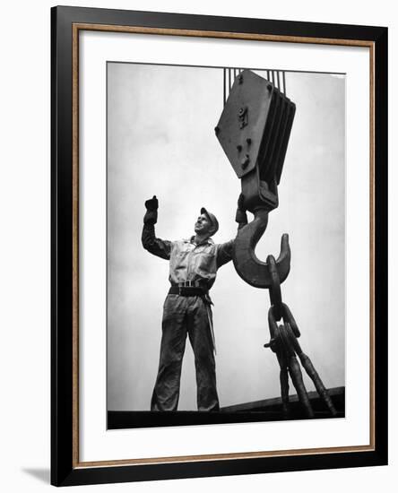 Man Working as a Rigger During Building of a Ship-George Strock-Framed Photographic Print