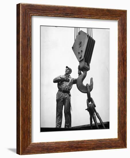 Man Working in Shipbuilding Industry-George Strock-Framed Photographic Print