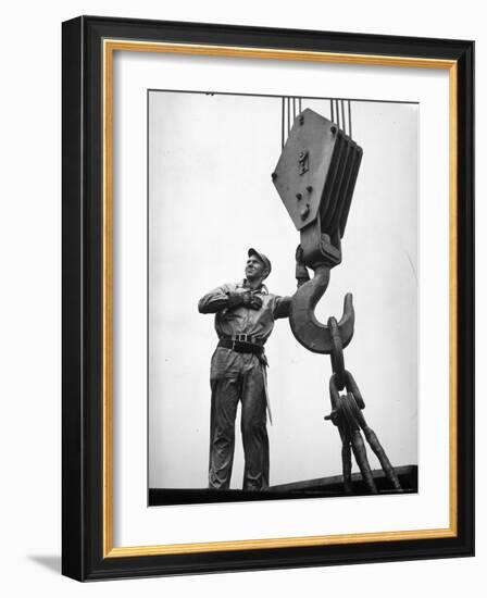 Man Working in Shipbuilding Industry-George Strock-Framed Photographic Print