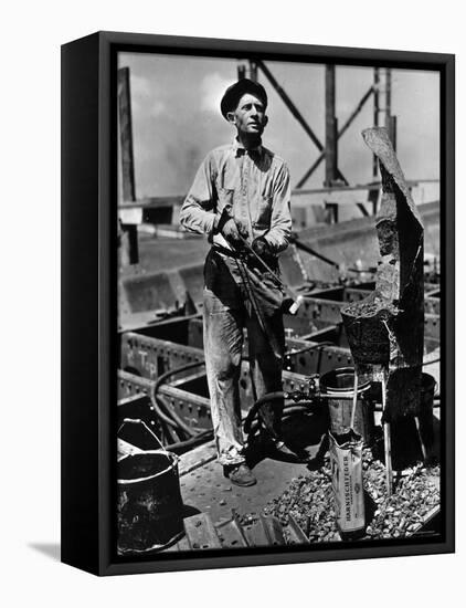 Man Working in the Shipbuilding Industry-George Strock-Framed Premier Image Canvas