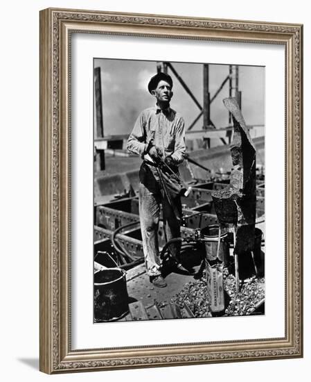 Man Working in the Shipbuilding Industry-George Strock-Framed Photographic Print