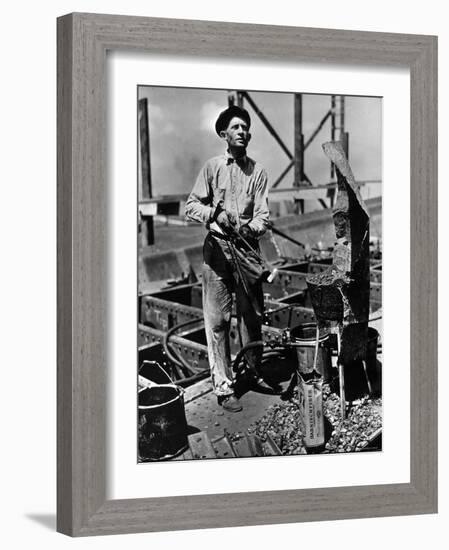 Man Working in the Shipbuilding Industry-George Strock-Framed Photographic Print