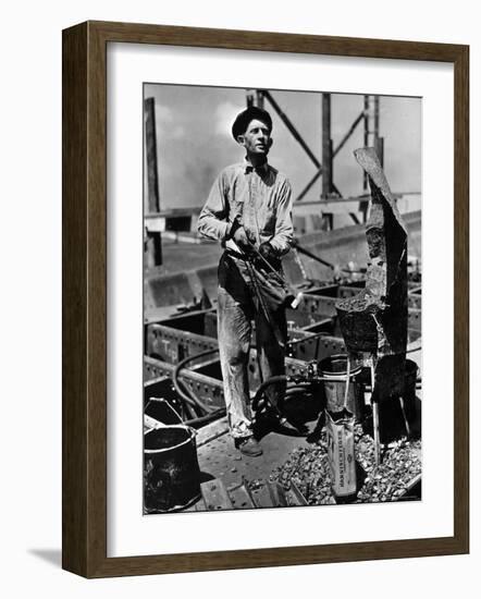 Man Working in the Shipbuilding Industry-George Strock-Framed Photographic Print