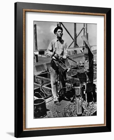 Man Working in the Shipbuilding Industry-George Strock-Framed Photographic Print