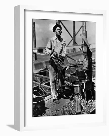 Man Working in the Shipbuilding Industry-George Strock-Framed Photographic Print